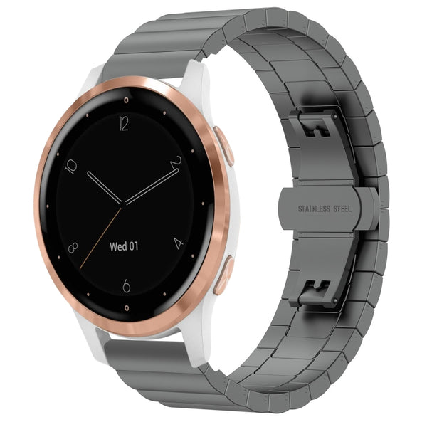 For Garmin Vivoactive 4S One Bead Butterfly Buckle Stainless Steel Metal Watch Band(Gray) by buy2fix