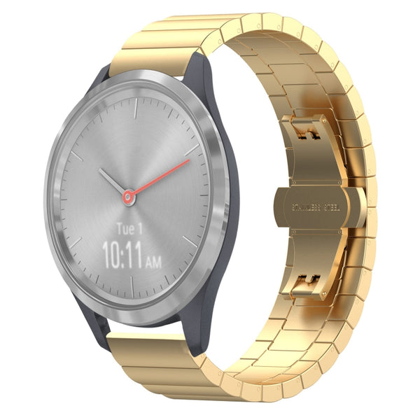 For Garmin Vivomove 3S One Bead Butterfly Buckle Stainless Steel Metal Watch Band(Gold) by buy2fix