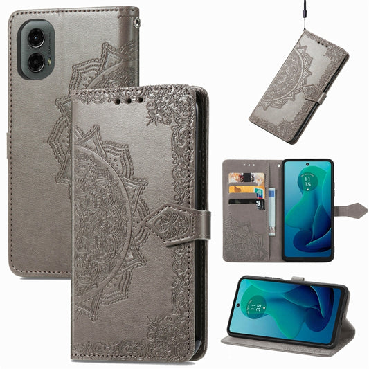 For Motorola Moto G 2024 Mandala Flower Embossed Leather Phone Case(Gray) - Motorola Cases by buy2fix | Online Shopping UK | buy2fix