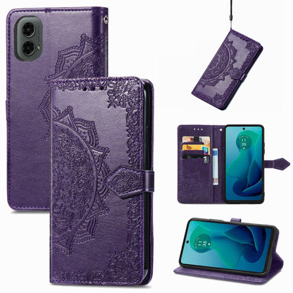 For Motorola Moto G 2024 Mandala Flower Embossed Leather Phone Case(Purple) - Motorola Cases by buy2fix | Online Shopping UK | buy2fix