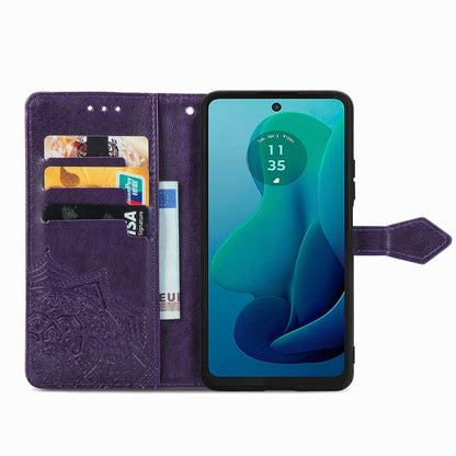 For Motorola Moto G 2024 Mandala Flower Embossed Leather Phone Case(Purple) - Motorola Cases by buy2fix | Online Shopping UK | buy2fix