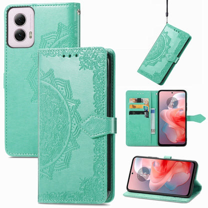 For Motorola Moto G Power 2024 Mandala Flower Embossed Leather Phone Case(Green) - Motorola Cases by buy2fix | Online Shopping UK | buy2fix