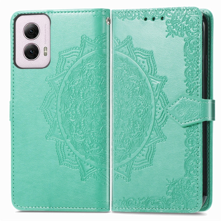 For Motorola Moto G Power 2024 Mandala Flower Embossed Leather Phone Case(Green) - Motorola Cases by buy2fix | Online Shopping UK | buy2fix