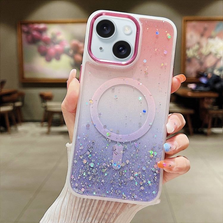 For iPhone 15 Multicolor Gradient Glitter Sequin MagSafe TPU Phone Case(Pink+Purple) - iPhone 15 Cases by buy2fix | Online Shopping UK | buy2fix