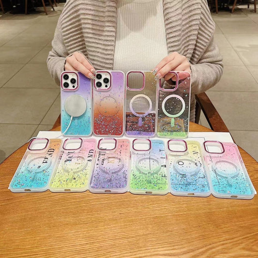 For iPhone 15 Pro Max Multicolor Gradient Glitter Sequin MagSafe TPU Phone Case(Blue+Vert Anis) by buy2fix