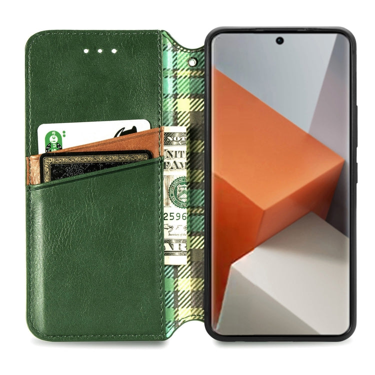 ForXiaomi Redmi Note 13 Pro+ Cubic Grid Pressed Magnetic Leather Phone Case(Green) - Note 13 Pro+ Cases by buy2fix | Online Shopping UK | buy2fix