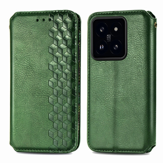 For Xiaomi 14 Pro Cubic Grid Pressed Magnetic Leather Phone Case(Green) by buy2fix