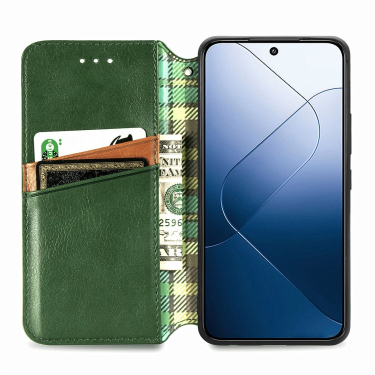 For Xiaomi 14 Pro Cubic Grid Pressed Magnetic Leather Phone Case(Green) - 14 Pro Cases by buy2fix | Online Shopping UK | buy2fix