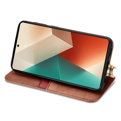 For Xiaomi Redmi Note 13 Pro Cubic Grid Pressed Magnetic Leather Phone Case(Brown) - Note 13 Pro Cases by buy2fix | Online Shopping UK | buy2fix