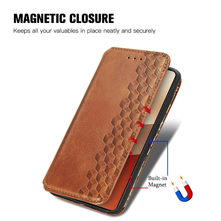 For Xiaomi Redmi Note 13 Pro Cubic Grid Pressed Magnetic Leather Phone Case(Brown) - Note 13 Pro Cases by buy2fix | Online Shopping UK | buy2fix