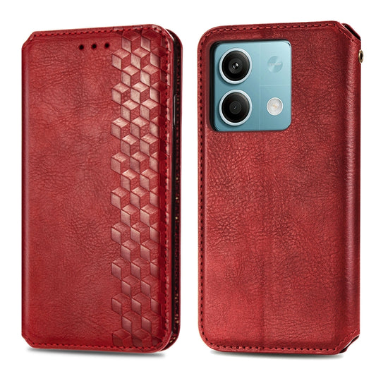 For Xiaomi Redmi Note 13 Cubic Grid Pressed Magnetic Leather Phone Case(Red) by buy2fix