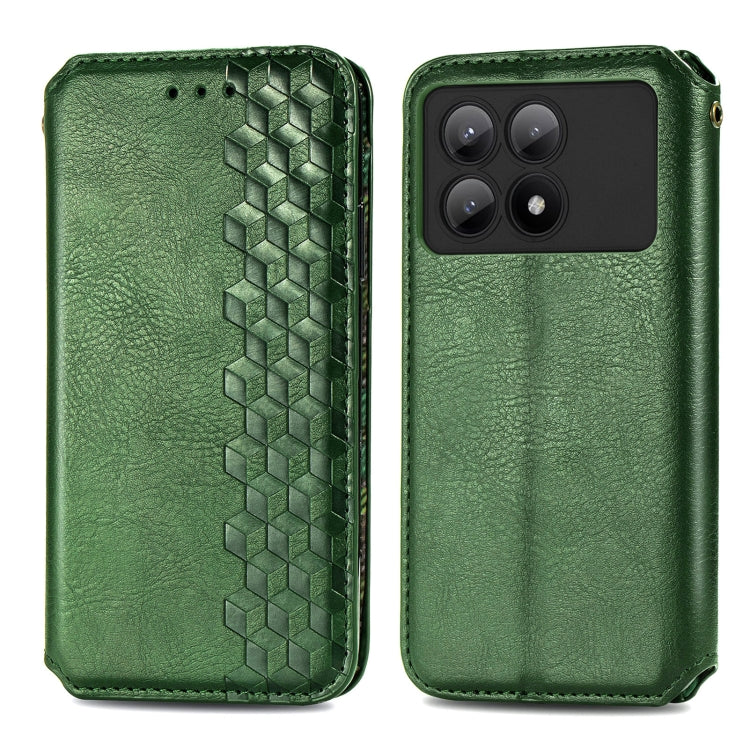 For Xiaomi Redmi K70E Cubic Grid Pressed Magnetic Leather Phone Case(Green) - K70E Cases by buy2fix | Online Shopping UK | buy2fix