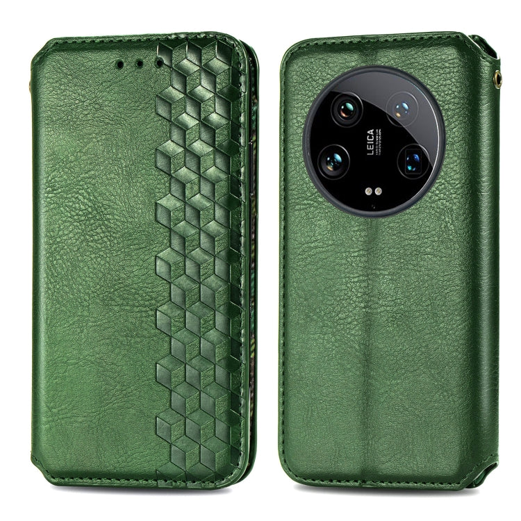 For Xiaomi 14 Ultra Cubic Grid Pressed Magnetic Leather Phone Case(Green) - 14 Ultra Cases by buy2fix | Online Shopping UK | buy2fix