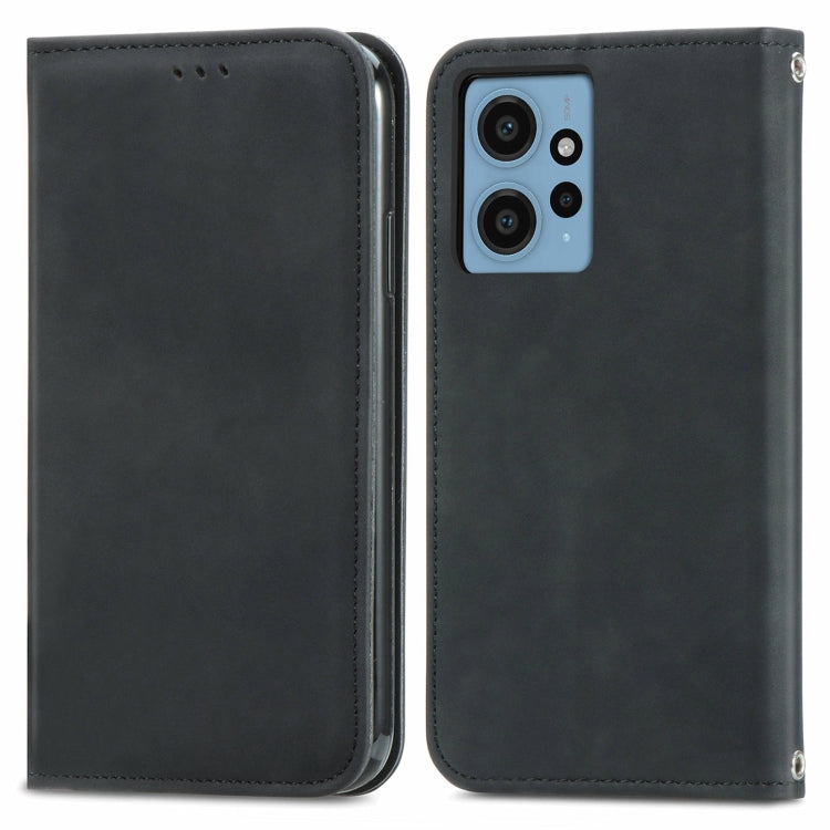 For Xiaomi Redmi Note 12 4G Retro Skin Feel Magnetic Flip Leather Phone Case(Black) - Xiaomi Cases by buy2fix | Online Shopping UK | buy2fix