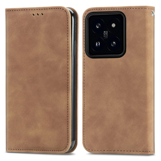 For Xiaomi 14 Retro Skin Feel Magnetic Flip Leather Phone Case(Brown) by buy2fix