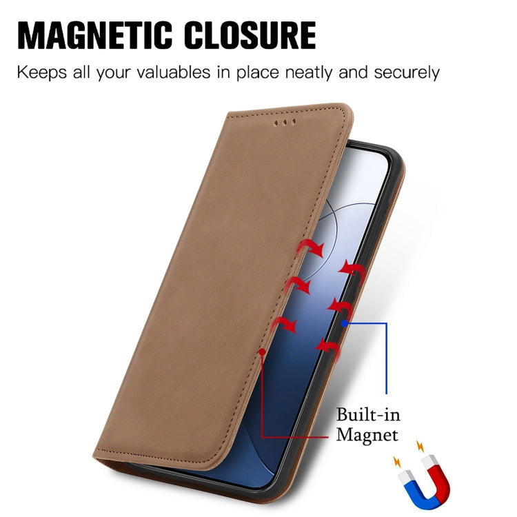 For Xiaomi 14 Retro Skin Feel Magnetic Flip Leather Phone Case(Brown) - 14 Cases by buy2fix | Online Shopping UK | buy2fix