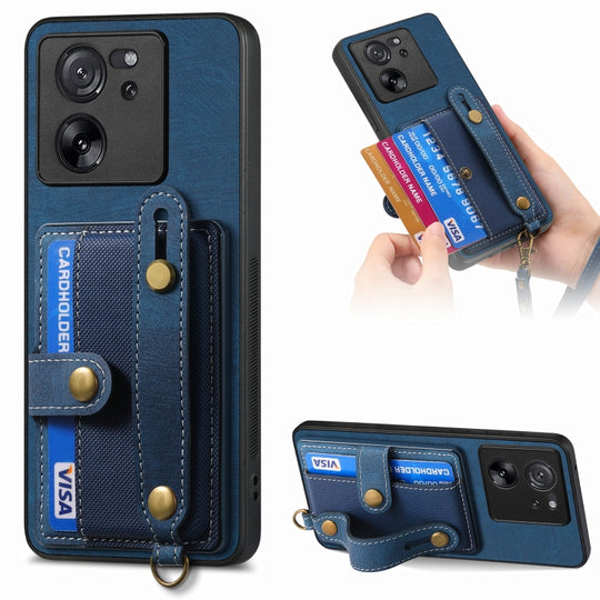 For Xiaomi 13T / 13T Pro Retro Cross Wristband Wallet Leather Back Phone Case(Blue)