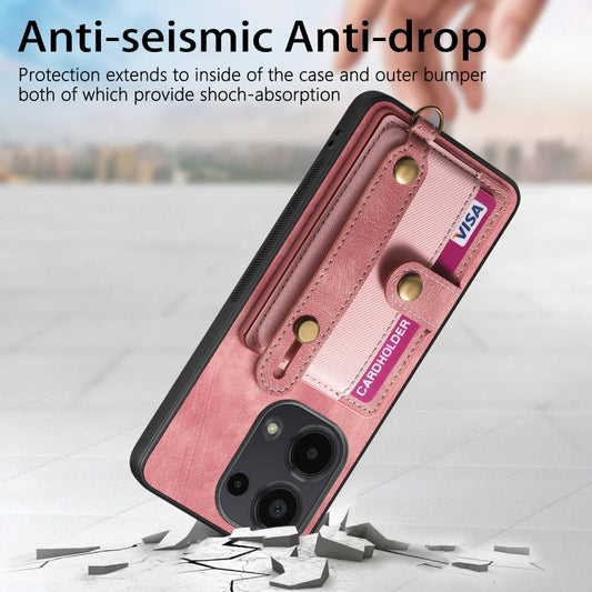 For Xiaomi Redmi Note 13 Pro 4G Retro Cross Wristband Wallet Leather Back Phone Case(Pink) by buy2fix