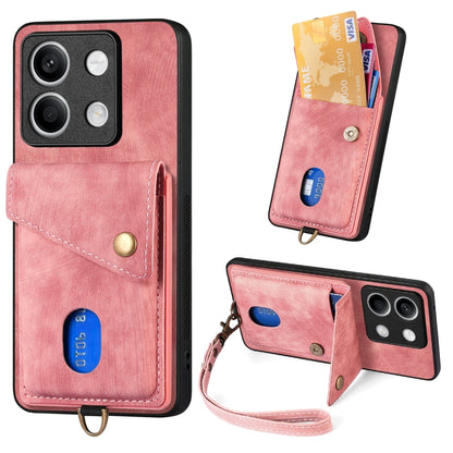 For Xiaomi Redmi Note 13 5G Retro Card Wallet Fold Leather Phone Case with Strap(Pink) - Note 13 Cases by buy2fix | Online Shopping UK | buy2fix