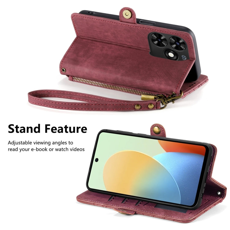 For Tecno Spark Go 2024 Geometric Zipper Wallet Side Buckle Leather Phone Case(Red) by buy2fix
