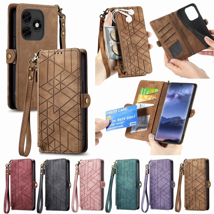 For Tecno Spark Go 2024 Geometric Zipper Wallet Side Buckle Leather Phone Case(Pink) by buy2fix