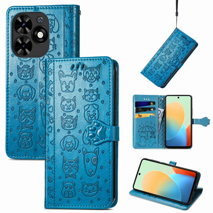 For Tecno Spark Go 2024 Cat and Dog Embossed Leather Phone Case(Blue) by buy2fix