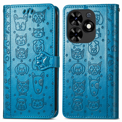 For Tecno Spark Go 2024 Cat and Dog Embossed Leather Phone Case(Blue) by buy2fix