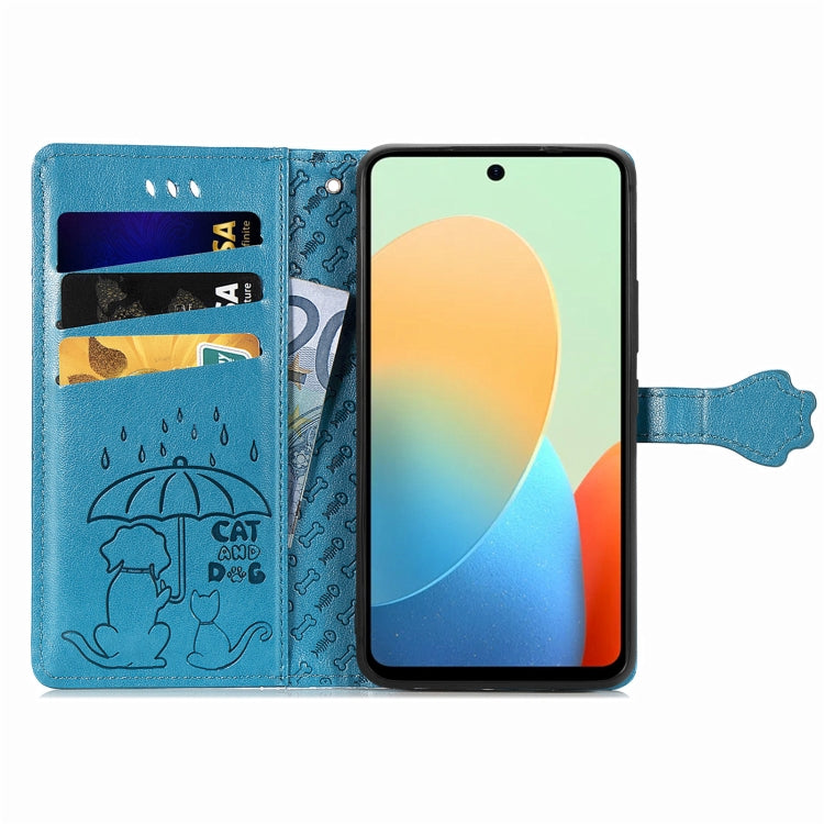 For Tecno Spark Go 2024 Cat and Dog Embossed Leather Phone Case(Blue) by buy2fix