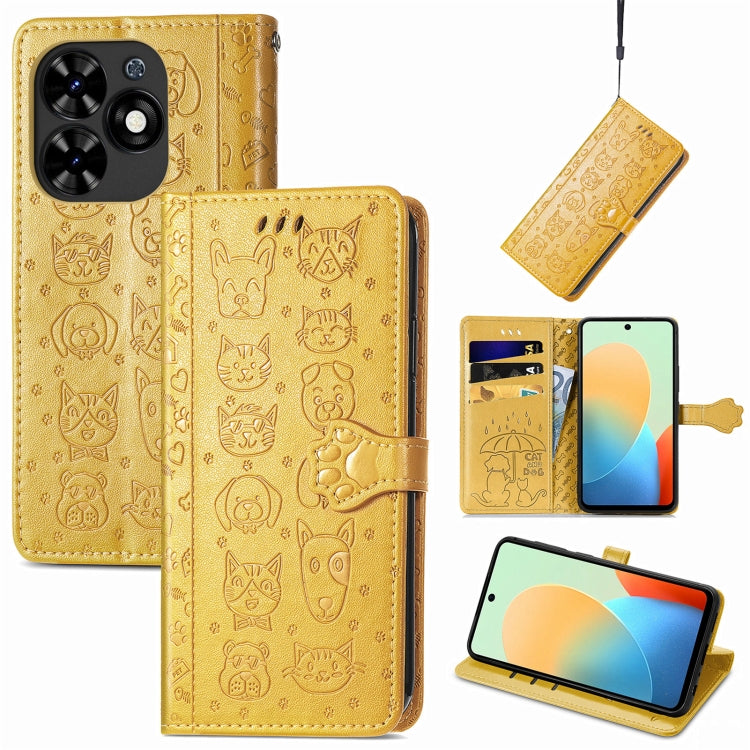 For Tecno Spark Go 2024 Cat and Dog Embossed Leather Phone Case(Yellow) by buy2fix