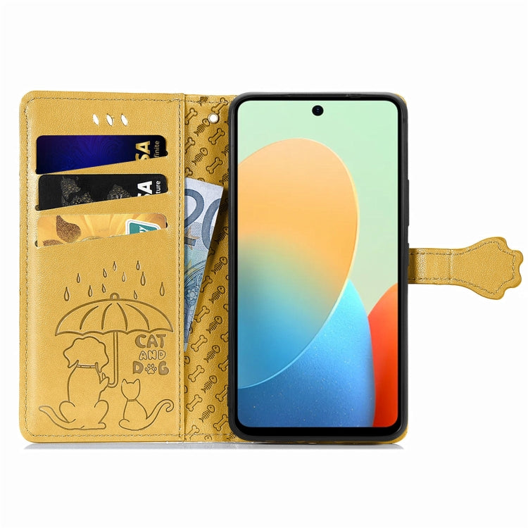 For Tecno Spark Go 2024 Cat and Dog Embossed Leather Phone Case(Yellow) by buy2fix