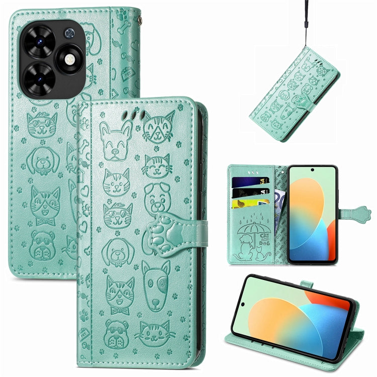 For Tecno Spark Go 2024 Cat and Dog Embossed Leather Phone Case(Green) by buy2fix