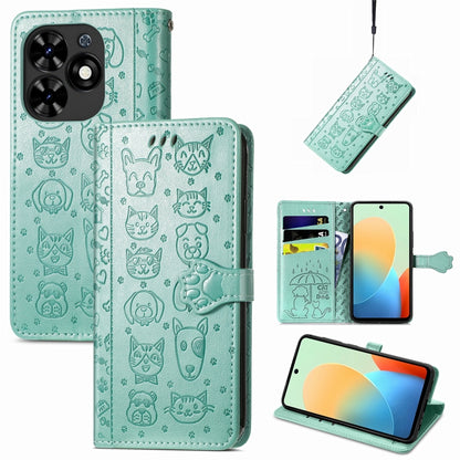 For Tecno Spark Go 2024 Cat and Dog Embossed Leather Phone Case(Green) by buy2fix