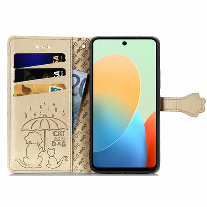 For Tecno Spark Go 2024 Cat and Dog Embossed Leather Phone Case(Gold) by buy2fix