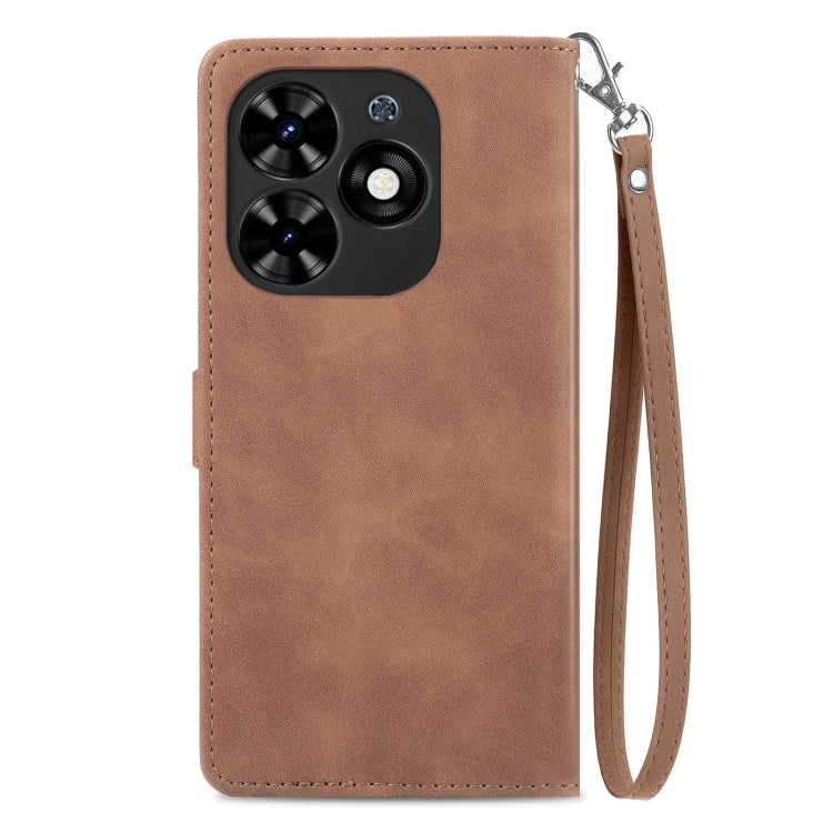 For Tecno Spark Go 2024 Embossed Flower Zipper Leather Phone Case(Brown) by buy2fix