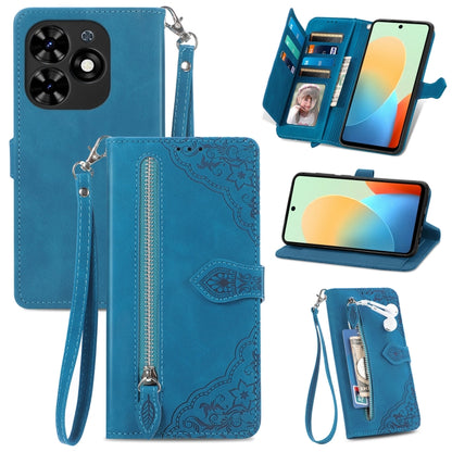 For Tecno Spark Go 2024 Embossed Flower Zipper Leather Phone Case(Blue) by buy2fix