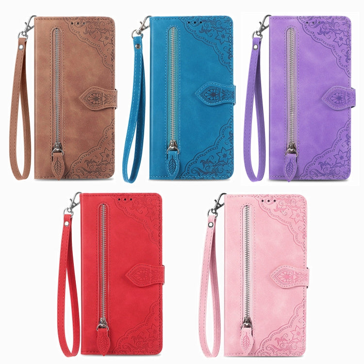 For Tecno Spark Go 2024 Embossed Flower Zipper Leather Phone Case(Pink) by buy2fix