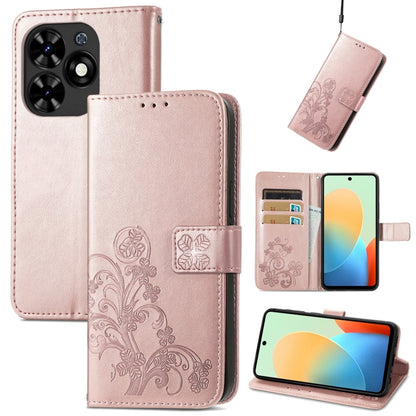 For Tecno Spark Go 2024 Four-leaf Clasp Embossed Buckle Leather Phone Case(Rose Gold) by buy2fix