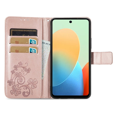 For Tecno Spark Go 2024 Four-leaf Clasp Embossed Buckle Leather Phone Case(Rose Gold) by buy2fix