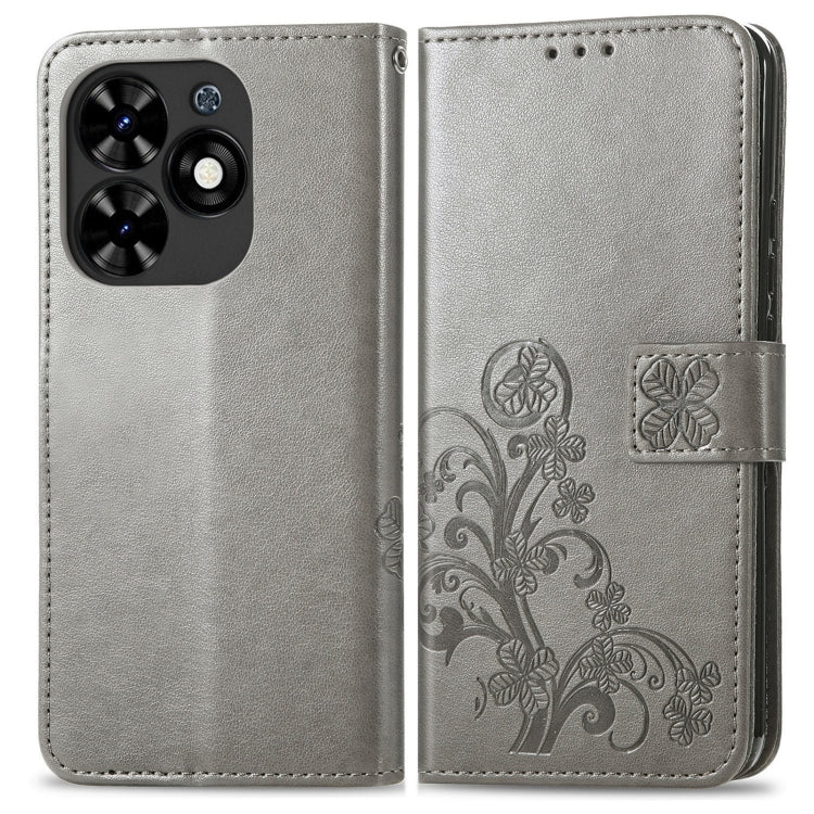 For Tecno Spark Go 2024 Four-leaf Clasp Embossed Buckle Leather Phone Case(Grey) by buy2fix