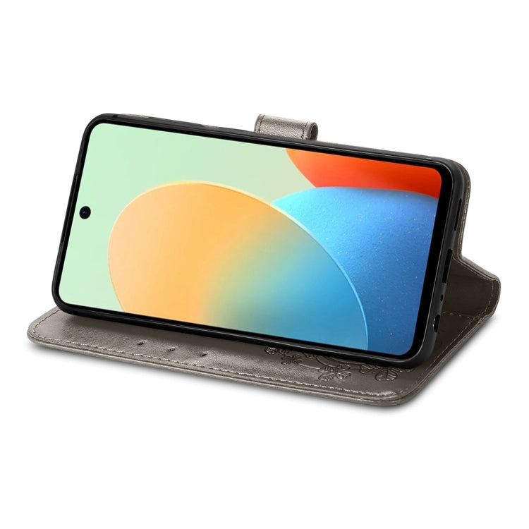 For Tecno Spark Go 2024 Four-leaf Clasp Embossed Buckle Leather Phone Case(Grey) by buy2fix