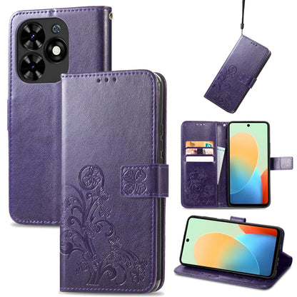 For Tecno Spark Go 2024 Four-leaf Clasp Embossed Buckle Leather Phone Case(Purple) by buy2fix