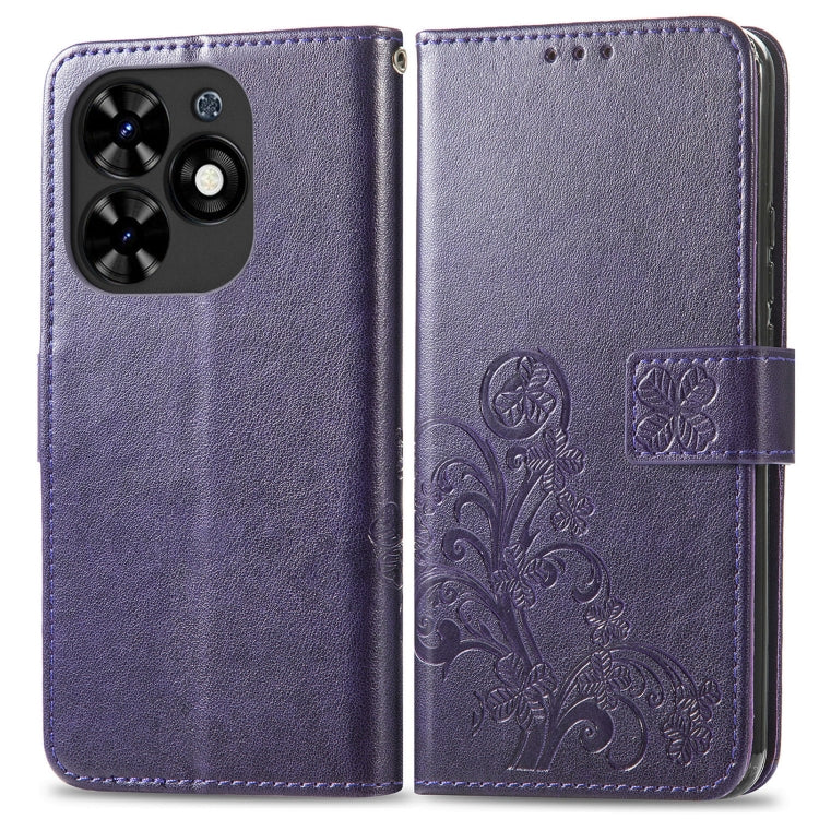 For Tecno Spark Go 2024 Four-leaf Clasp Embossed Buckle Leather Phone Case(Purple) by buy2fix