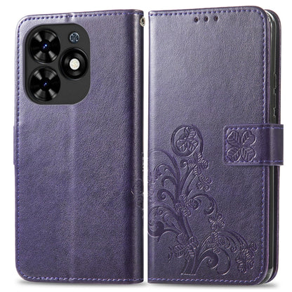 For Tecno Spark Go 2024 Four-leaf Clasp Embossed Buckle Leather Phone Case(Purple) by buy2fix
