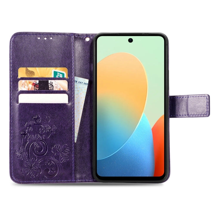 For Tecno Spark Go 2024 Four-leaf Clasp Embossed Buckle Leather Phone Case(Purple) by buy2fix