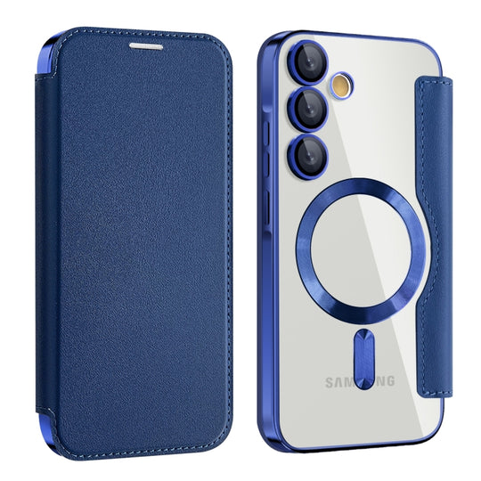 For Samsung Galaxy A55 5G Shield MagSafe RFID Anti-theft Leather Phone Case(Dark Blue)
