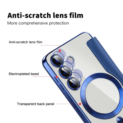 For Samsung Galaxy S25 5G Shield MagSafe RFID Anti-theft Leather Phone Case(Dark Blue) by buy2fix