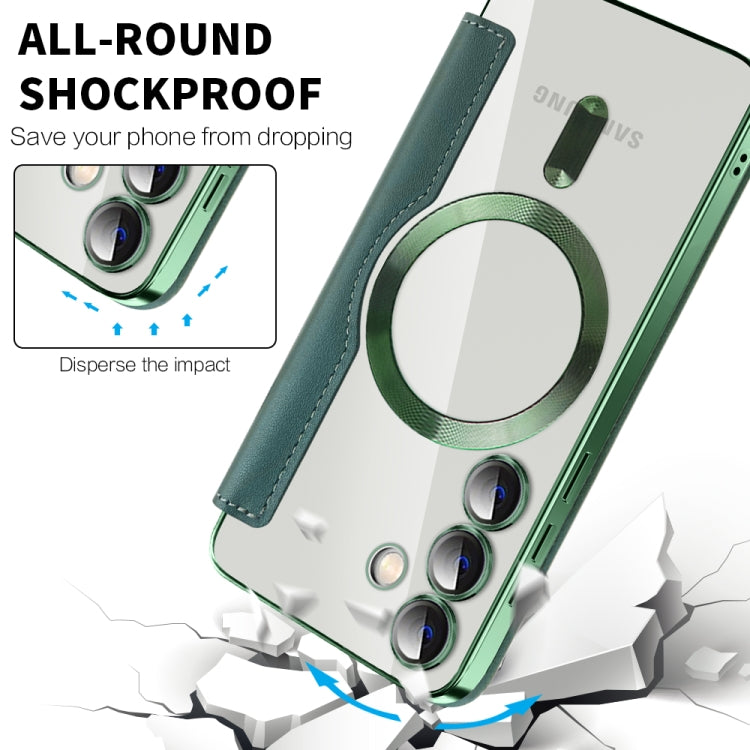 For Samsung Galaxy S25 5G Shield MagSafe RFID Anti-theft Leather Phone Case(Green) by buy2fix