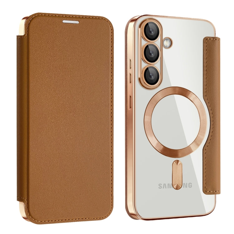 For Samsung Galaxy S25 5G Shield MagSafe RFID Anti-theft Leather Phone Case(Brown) by buy2fix