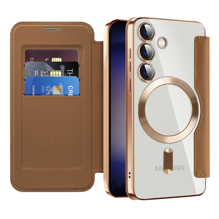 For Samsung Galaxy S25 5G Shield MagSafe RFID Anti-theft Leather Phone Case(Brown) by buy2fix