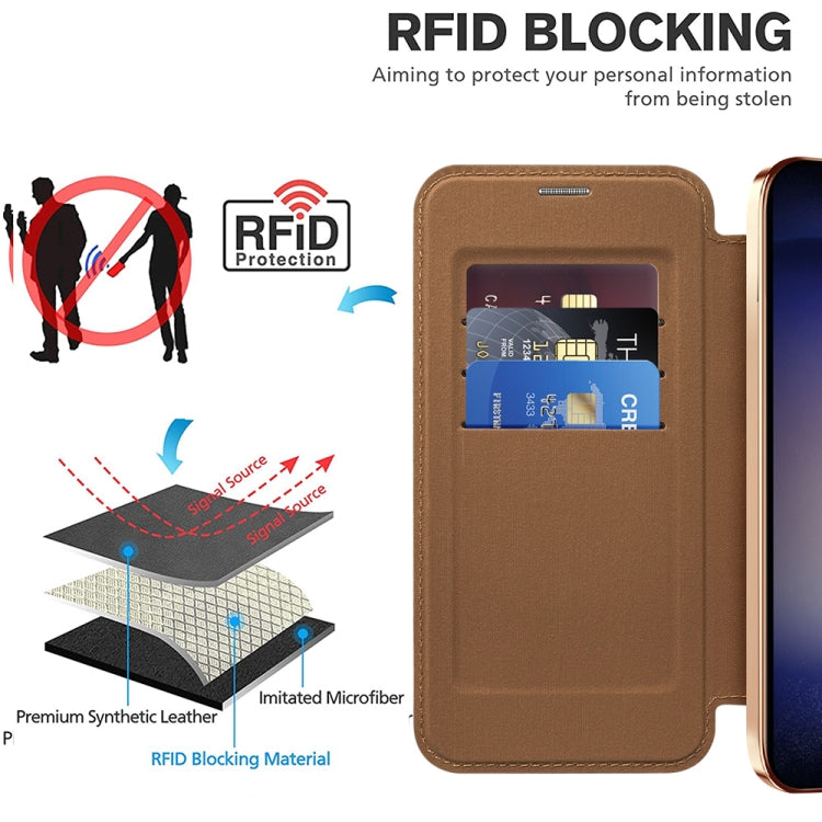 For Samsung Galaxy S25 5G Shield MagSafe RFID Anti-theft Leather Phone Case(Brown) by buy2fix
